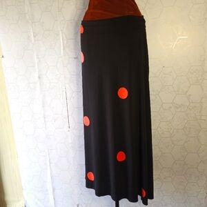 Lularoe long black skirt with orange polkadot pattern